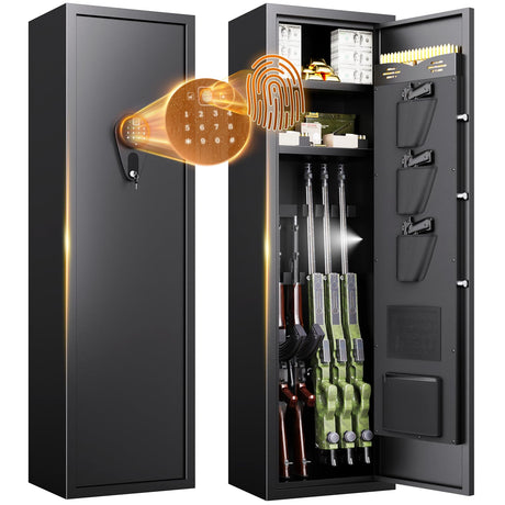 5-6 Gun Safe for Rifles and Pistols, Quick Access Biometric Gun Safe, No Assembly Required Large Gun Cabinet, Tall Liberty Gun Safe for Home Rifle Handgun, Gun Locker With Adjustable & Alarm ZIWJHK