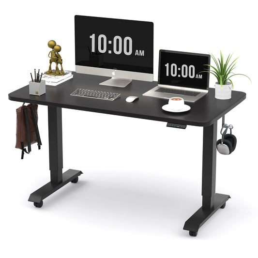 Monomi Electric Height Adjustable Standing Desk, 48x24 Inches, Ergonomic Home Office Sit/Stand Up Desk (Black Steel Frame/Black Top) - WoodArtSupply