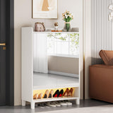 Condemo Shoe Cabinet with Mirrored Door, 7-Tier Shoe Storage Cabinet for Entryway, Freestanding Shoe Rack Cabinet with LED Light and Adjustable Shelf, Modern Shoe Cabinet Organizer for Hallway, White Condemo