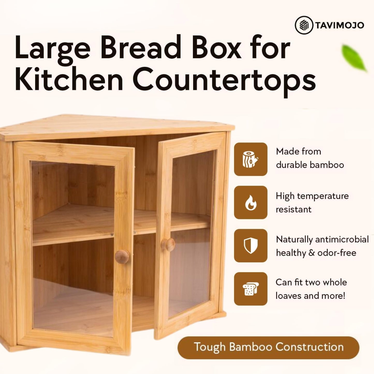 TAVIMOJO Corner Bread Box for Kitchen Countertop - Wooden Bamboo Breadbox Storage Container for Homemade Bread & Sourdough - Airtight Bread Holder Saver for Counter Shelf (Large, Double Layer - WoodArtSupply