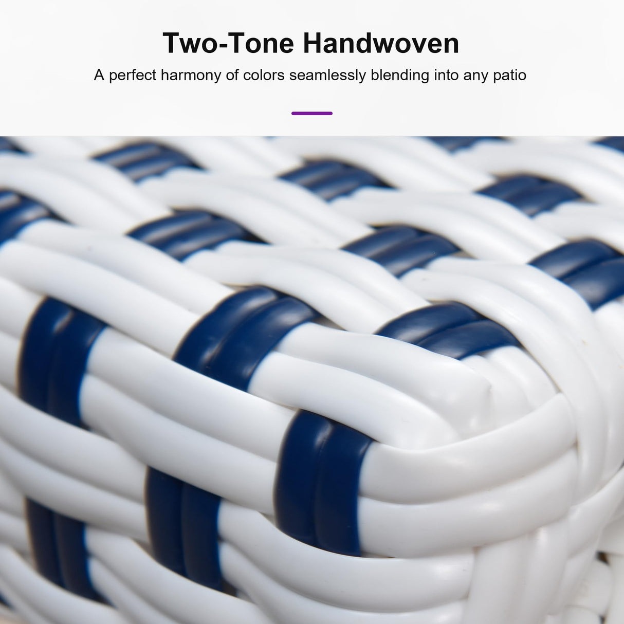 PURPLE LEAF Outdoor Dining Chair Set of 2 Patio French Aluminium Frame in Bamboo Finish with Sky Blue & White Woven Rattan for Indoor Kitchen Deck Bistros Cafe Restaurant PURPLE LEAF