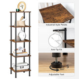 HOOBRO 5-Tier Corner Shelf Stand, Corner Square Rack Display Shelf, Tall Storage Plant Stand, Bookcase for Small Spaces, Living Room, Home Office, Kitchen, Rustic Brown and Black BF50CJ01 HOOBRO