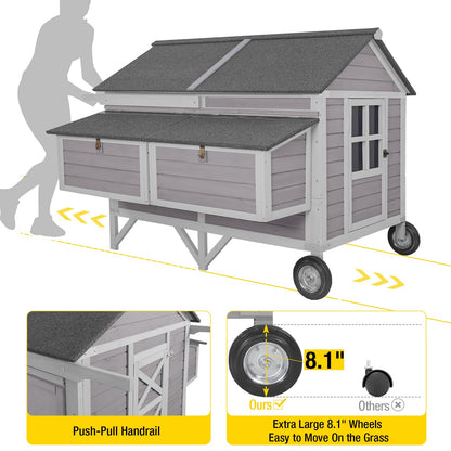 Chicken Coop Mobile Wooden Hen House with Nesting Box,Large Poultry Cage Upgrade with Strong Iron Frame,Durable & Waterproof - WoodArtSupply