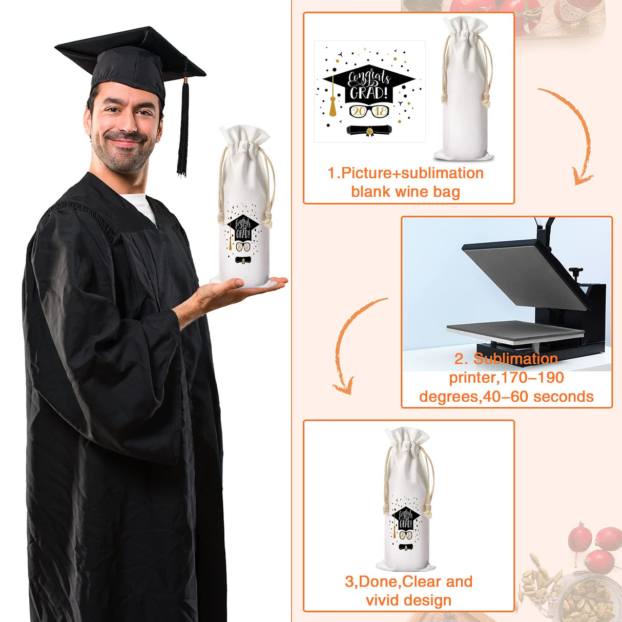 Shappy Canvas Wine Bottle Bags Sublimation Blank Wine Bottle Bags with Drawstrings Halloween Wine Bags Reusable Cotton Wine Bags Bulk for Christmas DIY Wedding Birthday Party Gift Bag(5 Pieces) Shappy