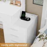 Quimoo 48" Large Vanity Desk with Mirror & Lights, Makeup Vanity Table with 6 Drawers & Power Outlet, 4 Open Storage Shelves, Vanity Desk Set with Stool, for Women Girls, White Quimoo