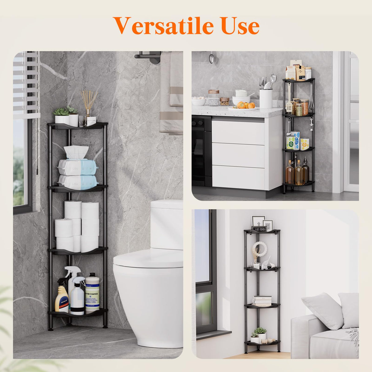 Lifewit 4 Tier Floor Standing Shower Caddy Corner, Plastic Bathroom Organizer Shelf Rack for Storage Shampoo, Body Wash Care, Skincare, Black Lifewit