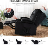 COMHOMA Recliner Chair,360° Swivel Rocker Glider Recliners with Cup Holders, Upholstered Fabric Rocking Chair for Adults,Manual Reclining Single Sofa for Living Room,Black COMHOMA