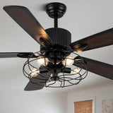 Curve Curio 52 Inch Farmhouse Ceiling Fan with Light Black Rustic Ceiling Fan Quiet and Reversible DC Motor Caged Chandelier Fan for Living Room Bedroom Patio Curve Curio