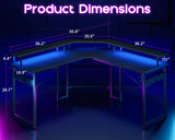 ODK L Shaped Gaming Desk with LED Lights & Power Outlets, 51" Computer Desk with Full Monitor Stand, Corner Desk with Cup Holder, Gaming Table with Hooks, Black ODK