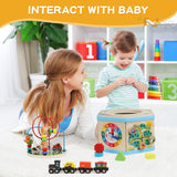 Wooden Activity Cube 9-in-1 Montessori Toys for 1+ Year Old Boys Girls Educational Learning Toys for Toddlers Age 1-2 One Year Old First Birthday Gift Bead Maze Magnetic Trains Track Shape Sorter FOPNETS
