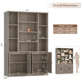 HOSTACK 75” Tall Book Shelf and Bookcase, Bookshelf with Storage Cabinet, 47” Wide Bookcase with 4 Doors, Standing Display Shelves, Modern Farmhouse Book Case for Living Room, Home Office, Ash Grey HOSTACK