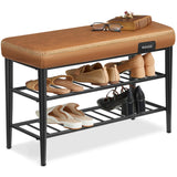 VASAGLE EKHO Collection - Shoe Rack Bench, Storage Bench for Entryway, Synthetic Leather with Stitching, Mid-Century Modern, Loads 300 lb, 11.8 x 31.5 x 19.7 Inches, Caramel Brown ULSB054K01 VASAGLE