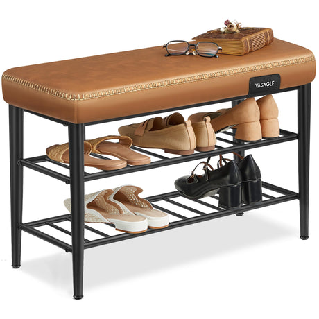 VASAGLE EKHO Collection - Shoe Rack Bench, Storage Bench for Entryway, Synthetic Leather with Stitching, Mid-Century Modern, Loads 300 lb, 11.8 x 31.5 x 19.7 Inches, Caramel Brown ULSB054K01 VASAGLE