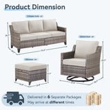AMCLOBA 10 Piece Patio Furniture Set-High Back Outdoor Furniture Set Sectional Sofa with Wicker Swivel Patio Chairs,Comfy Cushions Ottomans for Porch Balcony Patio Deck Grey/Beige AMCLOBA