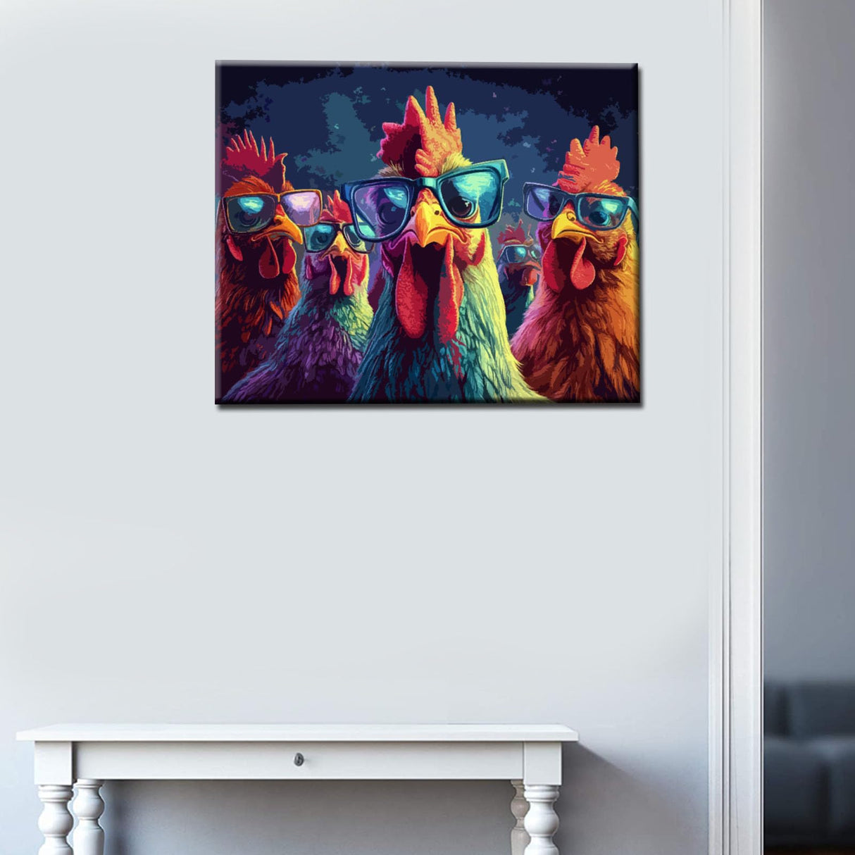 Five Roosters with Sunglasses DIY Paint by Numbers for Adults Funny Farm Animal DIY Digital Oil Painting Framhouse Chicken Painting Kits Canvas Acrylic Paint Room Decor 16x20Inch Without Frame Tucocoo