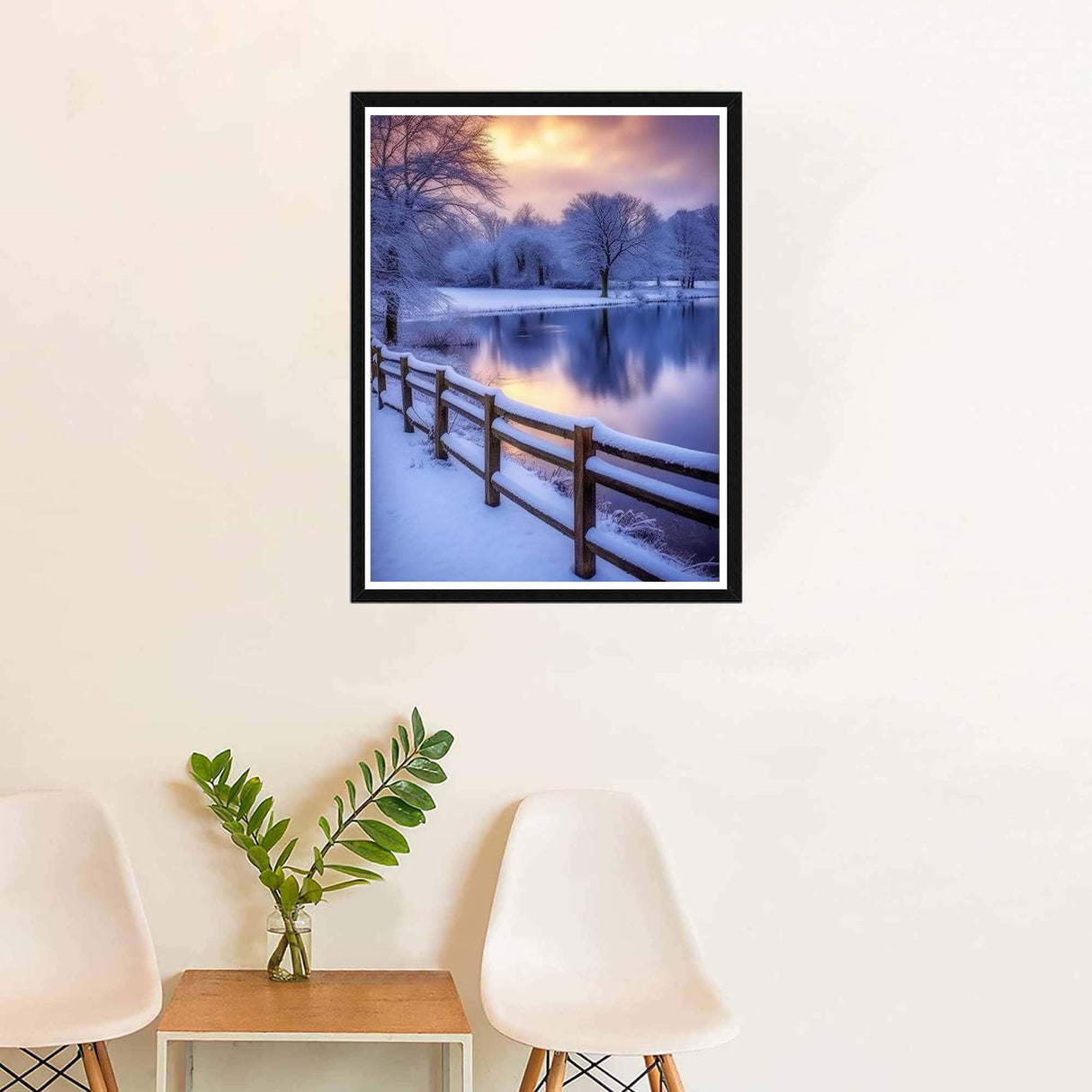 SKRYUIE 5D Diamond Painting A Snowy Scene by Lake Winter Full Drill by Number, DIY Rhinestone Paint with Diamond Art Kits for Adults Set Arts Craft Decorations (12x16inch) SKRYUIE