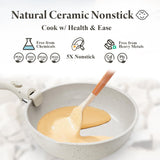 Bazova Ceramic Nonstick Cookware Set, Healthy,Non Toxic,17-Pieces Pots and Pans Set Removable Handles,Induction RV Kitchen Set,Stain & Scratch-resistant,Dishwasher/Oven Safe,PFAS/PFOA Free,Cream White bazova