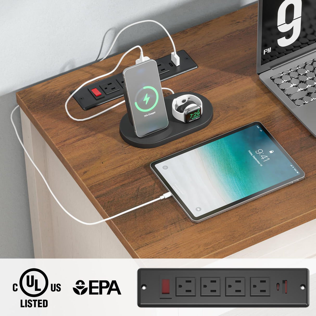 Vabches Farmhouse 47" Executive Desk with 4 Drawers, Computer Desk with File Drawer and Charging Station, Workstation for Home Office, Study.（Unique White） Vabches