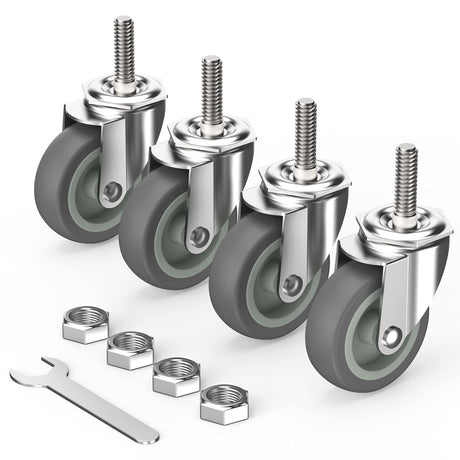 HOLKIE Caster Wheels 3 inch with No Brake Stem Casters, 3/8" -16 x 1-1/2" (Stem Diameter 3/8", Stem Length 1-1/2") Threaded Swivel Casters Set of 4 Heavy Duty Castors Grey HOLKIE