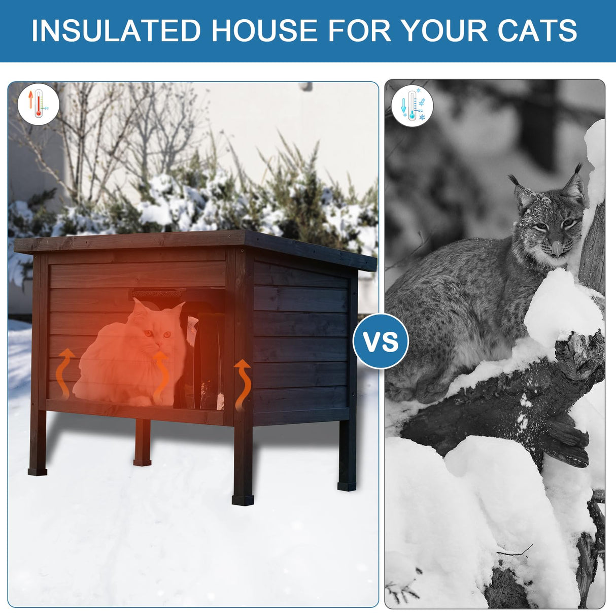 Luyitton Outdoor Insulated Cat House Feral Cat Enclosure Cat Shelter Weatherproof for Winter with All-Round Foam Escape Door luyitton