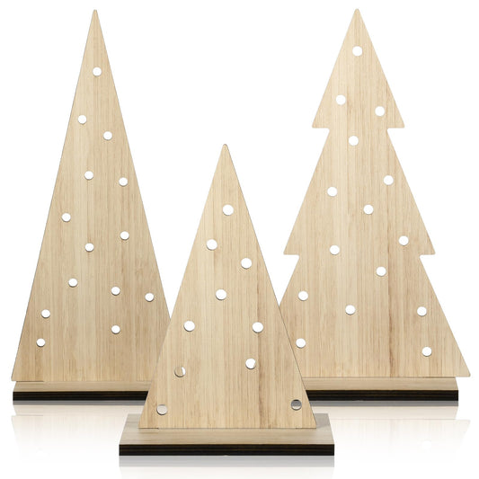 Gerrii 3 Pcs Wooden Christmas Tree Unfinished Tabletop Wood Christmas Trees with Hole Base 3 Size Standing Handmade Farmhouse Table Signs Centerpieces for Rustic Xmas Party DIY Decoration