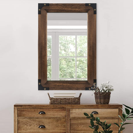 blue page Rustic Mirror Wood Mirror for Bathroom, Decorative Framed Wall Mirror, Farmhouse Natural Vanity Mirror, Wall Mounted Rectangular Mirror for Bedroom Living Room, Wood Mirror Small 20x28 Inch blue page