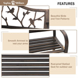 Sophia & William Outdoor Bench, Porch Bench, Garden Bench, Wrought Iron Bench with Backrest and Armrests, Bronze Sophia & William