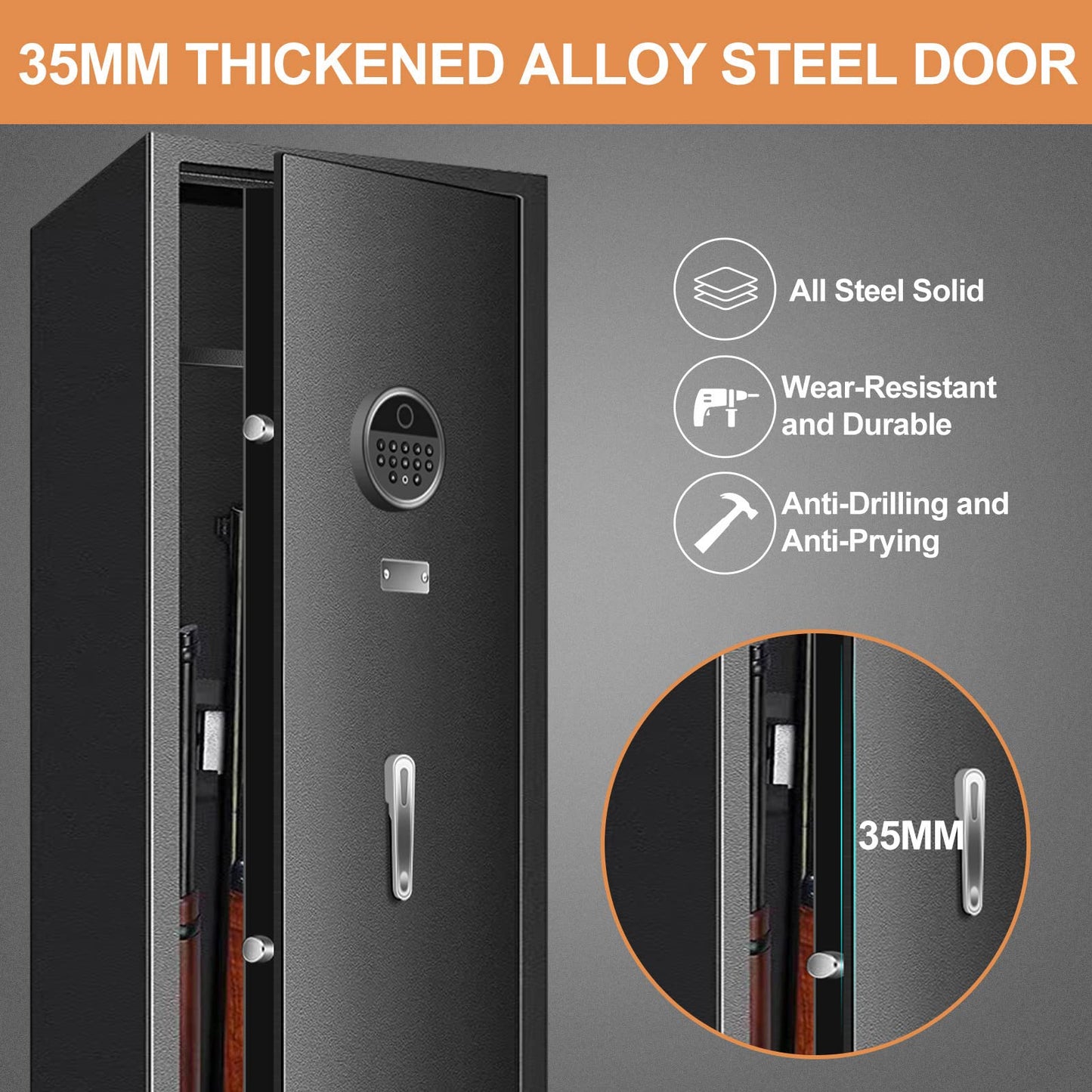 11-12 Large Biometric Gun Safes for Home Rifle and Pistols, Heavy Duty Anti-Theft Gun Safes for Rifles and Shotguns, Biometric Rifle Safe with Removable Gun Rack, LED Light and Pistol Pockets