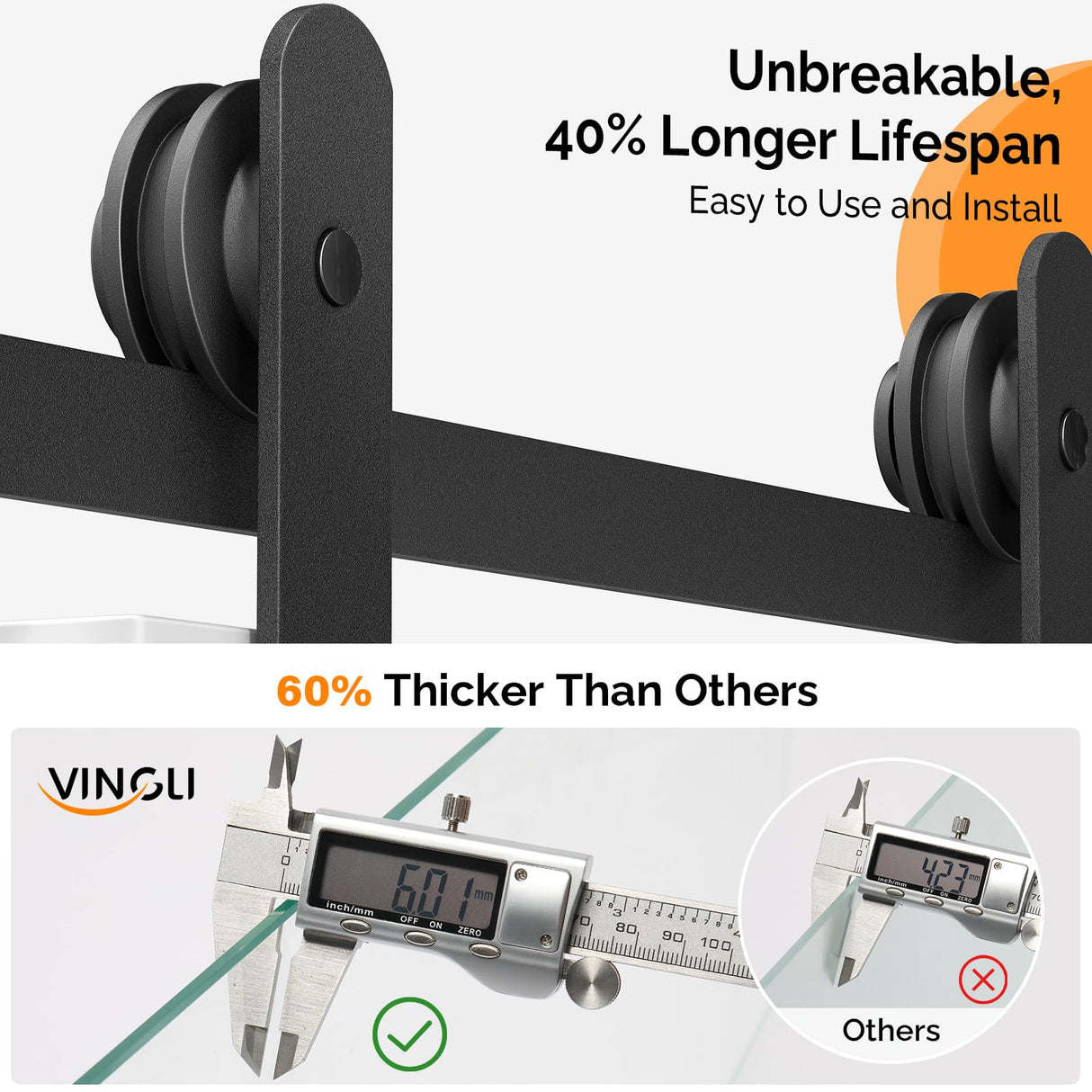 VINGLI 36in x 84in Glass Barn Door with 6.6ft Sliding Barn Door Hardware Kit &Handles, Pre-Drilled Holes Easy Assembly Solid Wood Slab White Sliding Door VINGLI