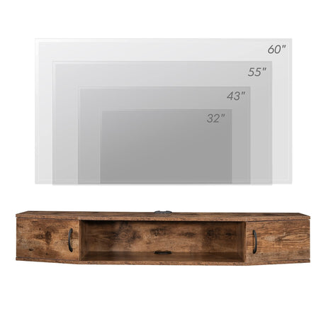 FITUEYES Floating TV Stand Wall Mounted TV Shelf Entertainment Center, Media Console with Cabinet Modern Component for Storage Hutch Under TV for Living Room Office,Rustic Brown FITUEYES