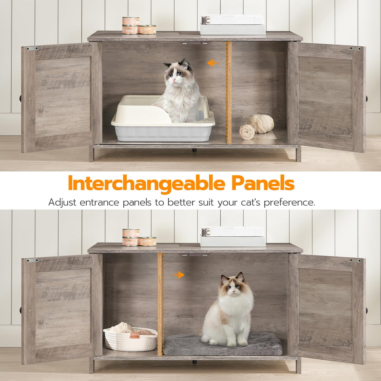 HOOBRO Litter Box Enclosure, Cat Litter Box Furniture with Removable Divider, Large Hidden Litter Box Furniture, Wooden Cat House, End Side Table, 31" L x 17.5" W x 19.7" H, Greige BG03MW01G2 HOOBRO