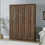 MERITLINE Queen Size Murphy Bed with USB Port,Wood Folding Brown Murphy Wall Bed Cabinet MERITLINE