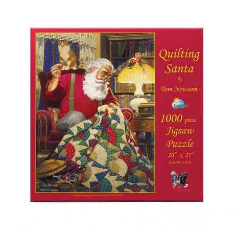 SUNSOUT INC - Quilting Santa - 1000 pc Jigsaw Puzzle by Artist: Tom Newsom - Finished Size 20" x 27" Christmas - MPN# 23328 SunsOut