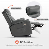 MCombo Large Triple Motor Power Lift Recliner Chair with Massage and Heat for Elderly People, Adjustable Headrest, Infinite Position, USB Ports, Faux Leather 7662 (Dark Grey, Large) MCombo