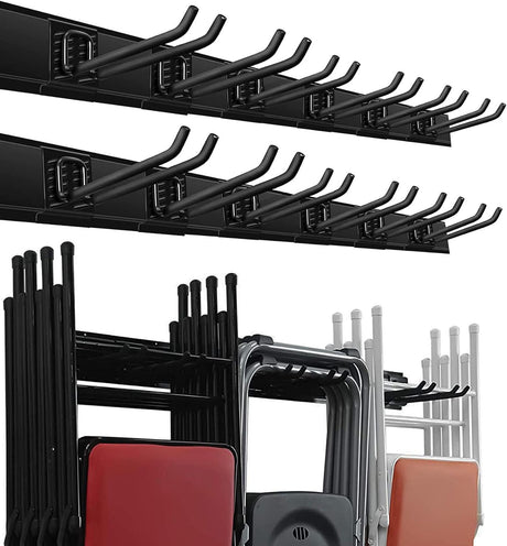 Wallmaster Garage Storage Organization Wall Mount, Garden Tool Rack Organizer Heavy Duty Folding Chair Hangers with 12 Adjustable Hooks 96inch Tracks Max Load 530lb Wallmaster