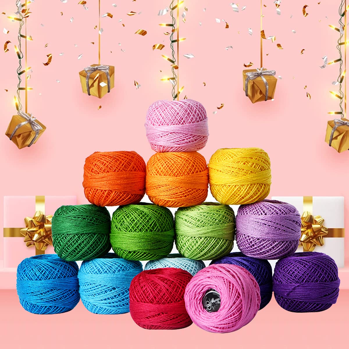 Soft 1500Y 15 Pearl Balls Cardinal Size 8 Rainbow Colors for Crochet Hardanger Cross Stitch Needlepoint Hand Embroidery LE PAON