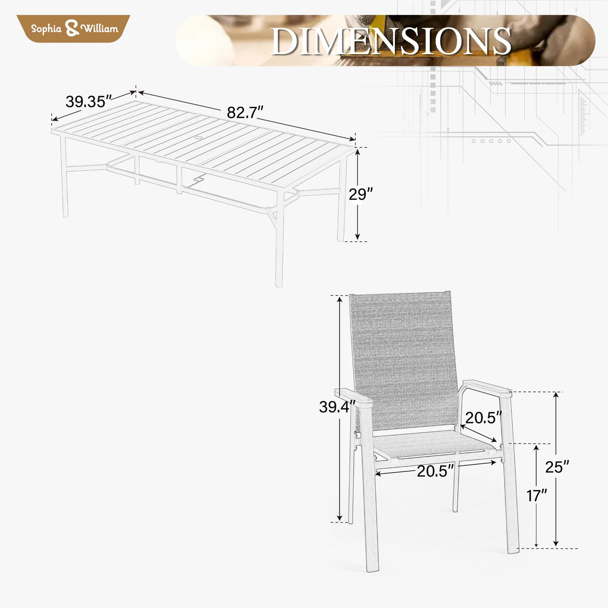 Sophia & William Patio Dining Set 9 Pieces, Patio Table and Chairs Set for 8, 83"x 39" Large Rectangular Metal Dining Table and 8 x Lightweight Aluminum Stackable Chairs (Beige) Sophia & William