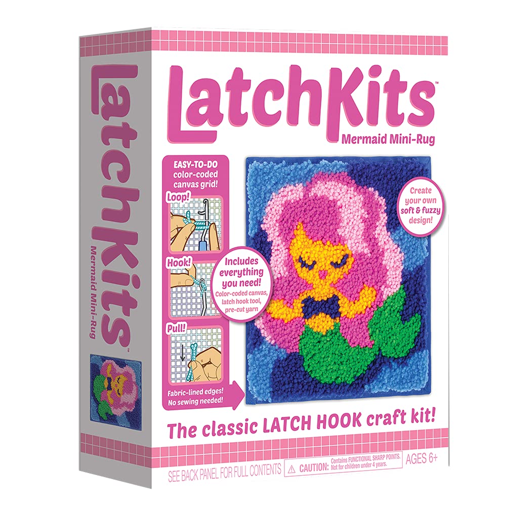 LatchKits Latch Hook Kits for Kids – Kids Crafts, Arts and Crafts, Yarn Art, Wall Hanging & Mini-Rugs, Craft Supplies, Pre-Cut Yarn, Easy to Follow Pattern, Hook Included, Arts & Craft, Ages 6+ LatchKits