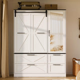 PAKASEPT Armoire Wardrobe Closet with w/Folding Sliding Barn Door, Bedroom Armoires with Mirror and Sensor Lights, Hanging Rod, Wardrobe Closet for Bedroom (19.69" D x 47.24" W x 72.83" H) PAKASEPT