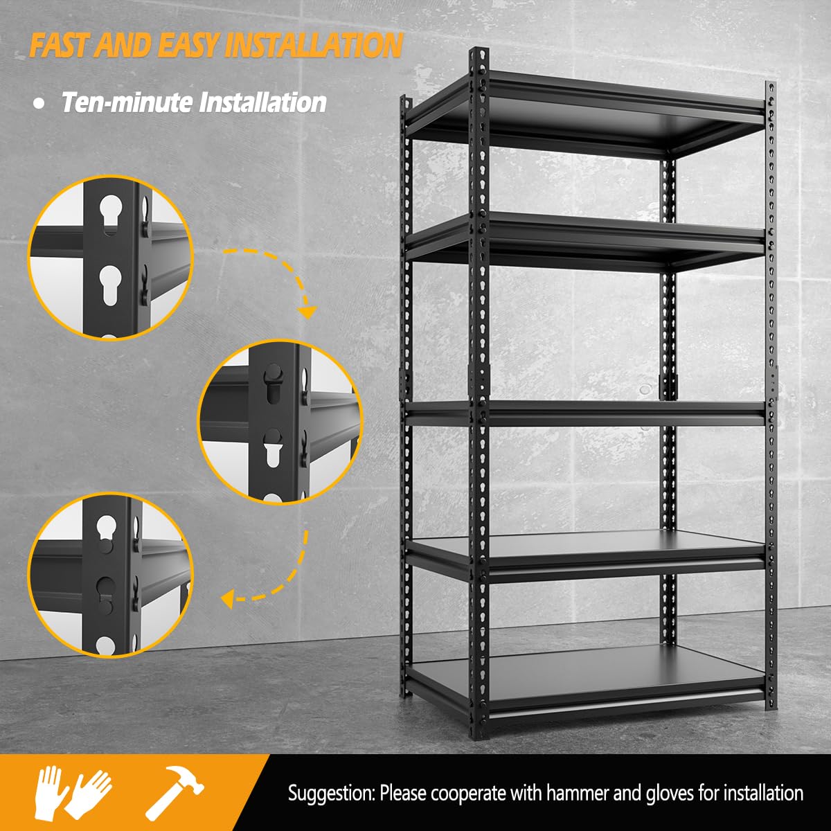 Bronkige 72" Garage Storage Shelves Adjustable 5-Tier Heavy Duty Shelving, Utility Storage Rack Metal Shelving Units for Warehouse Basement Shelf Rack, 36" W x 16.2" D x 72" H - WoodArtSupply