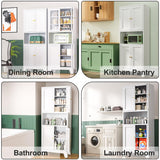 YAUWOH Metal Kitchen Pantry Storage Cabinet, Metal Freestanding Bathroom Floor Cabinetwith 4 Doors & 3 Adjustable Shelves, Metal Storage Cabinet for Bathroom, Living Room, Kitchen, Pantry, White YAUWOH