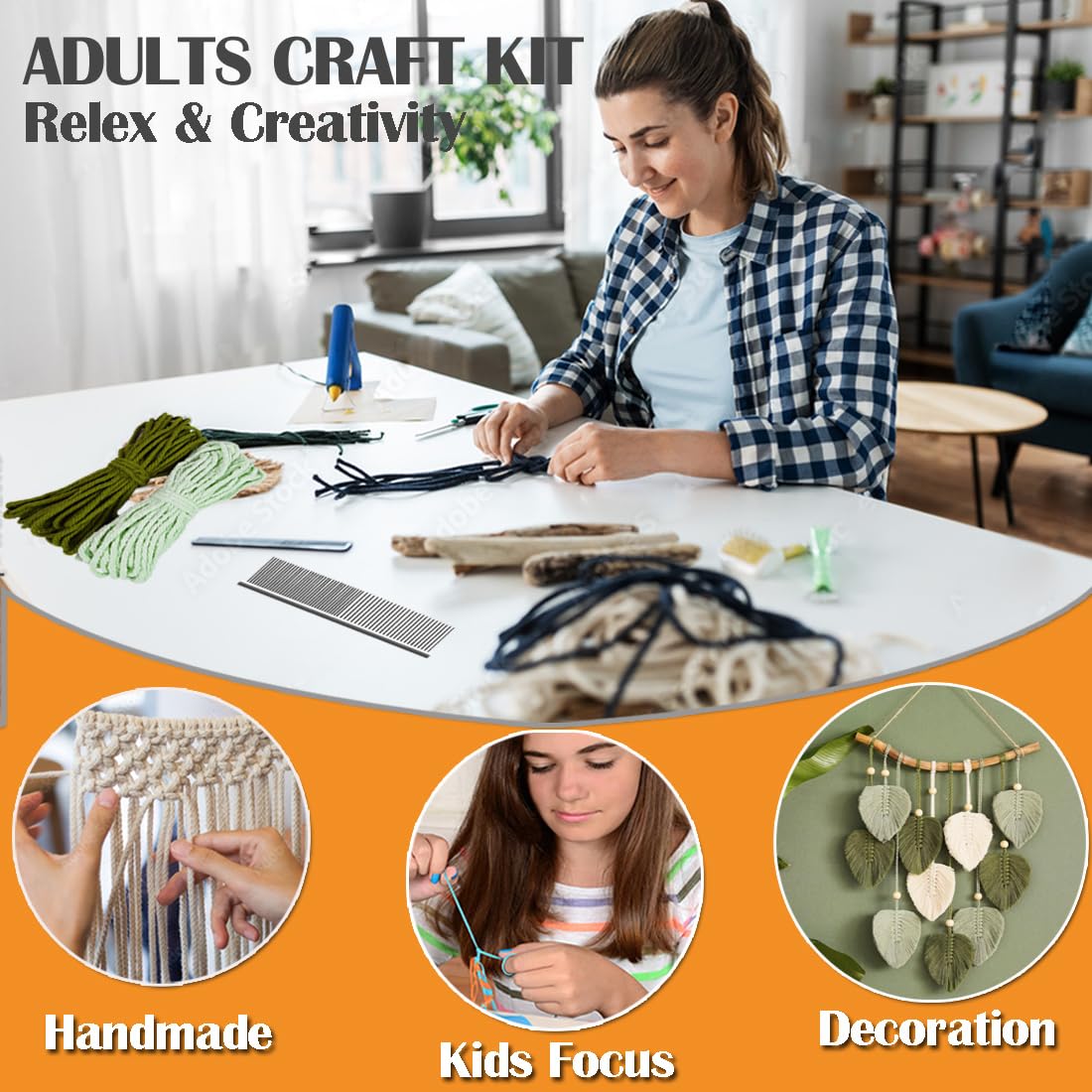 Ewparts Macrame Leaves Wall Hanging Kit Macrame Kits for Adults Beginners Easy Macrame Leaf Hanging Making kit with 4mm Macrame Cord,Instruction Book,Wooden Beads for Starters Adults DIY Craft Kit Ewparts