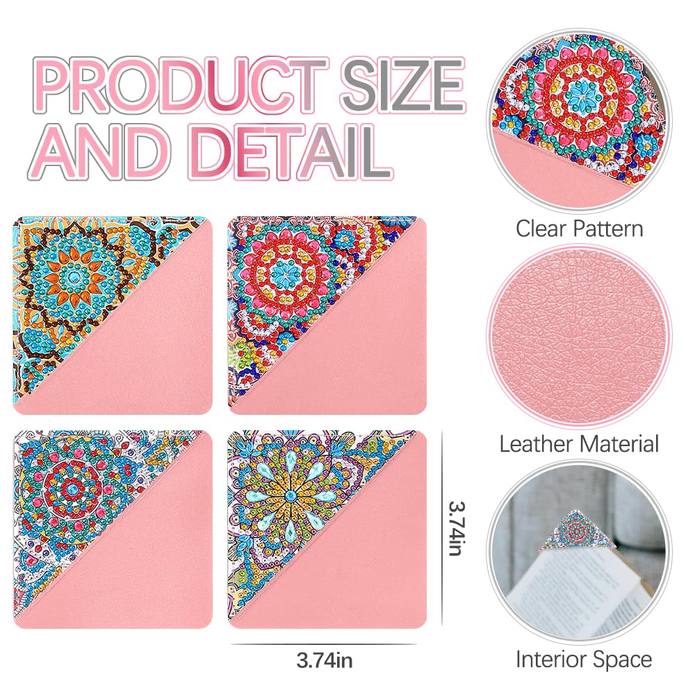 4PCS Diamond Art Bookmarks,DIY Diamond Painting Corner Bookmarks for Book Lovers,Cute Mandala Design Craft Kits for Kids,Adults,Beginners,Home and Office CHGANG