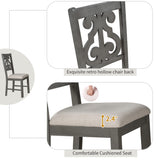 Merax 5 Piece Round Dining Table Set 4 Retro Chairs with Special-Shaped Table Legs, Exquisitely Designed Hollow Chair Back for Dining Room, Gray Merax