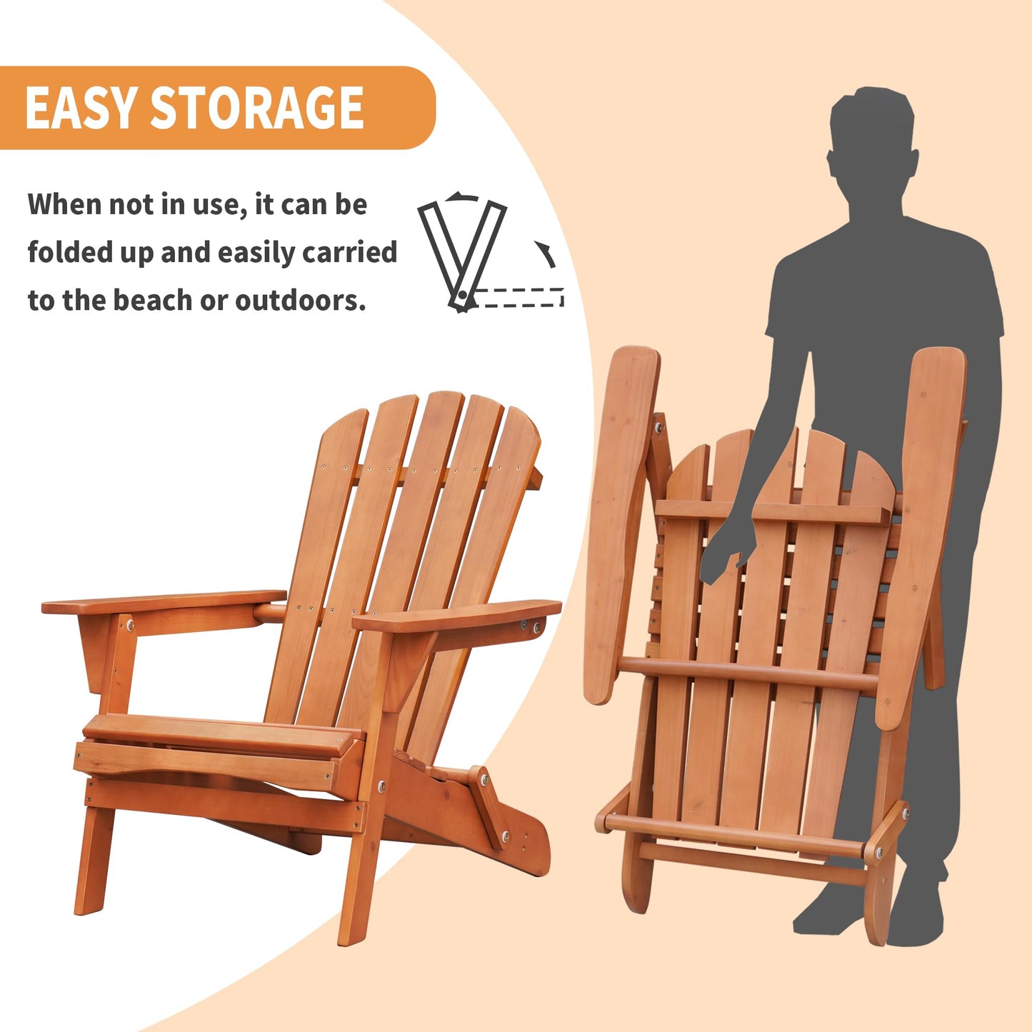 Wood Adirondack Chair Outdoor Chairs Patio Chairs Lawn Chair Wooden Patio Folding Chair for Outside Porch Chair Fire Pit Chairs for Garden Backyard Pool Balcony Patio Outdoor Furniture Patio Seating