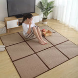 MYOYAY Large Japanese Tatami Mat 71x 71in Summer Breathable Sleeping Mat Foldable Rattan Floor Mat Non-Slip Memory Foam Stitching Carpet Crawling Mats Living Room Bedroom Playroom Yoga (Brown) MYOYAY