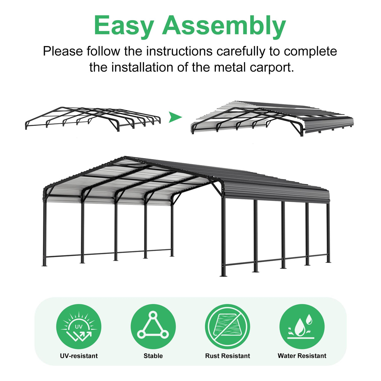 AirWire 20x20 FT Metal Carport with Heavy Duty Carport Canopy, Car Port with Reinforced Base and Five Canopy Beams, Car Garage Shelter for Car, Boats and Truck AirWire
