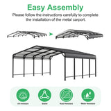 AirWire 20x20 FT Metal Carport with Heavy Duty Carport Canopy, Car Port with Reinforced Base and Five Canopy Beams, Car Garage Shelter for Car, Boats and Truck AirWire