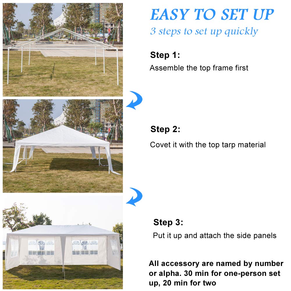 KepooMan 10' x 20' Outdoor Gazebo Canopy Waterproof Party Tent Wedding Canopy with Removable Sidewalls & Brighter Church Windows - 6 Sides - WoodArtSupply