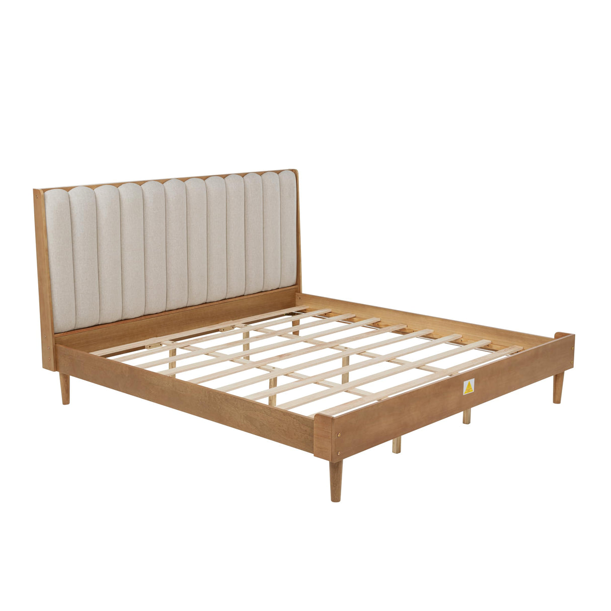 Mirightone Wood King Size Bed Frame,Tall Upholstered Tufted Headboard, Platform Bed King with Solid Rubber Wood Legs, Modern Style - No Box Spring Needed, Walnuts with Beige Mirightone